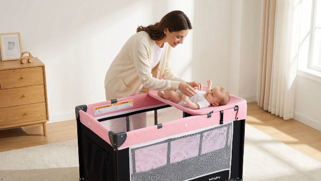 Amazon.com: BABY JOY 3 in 1 Pink Pack and Play, Travel Baby Crib